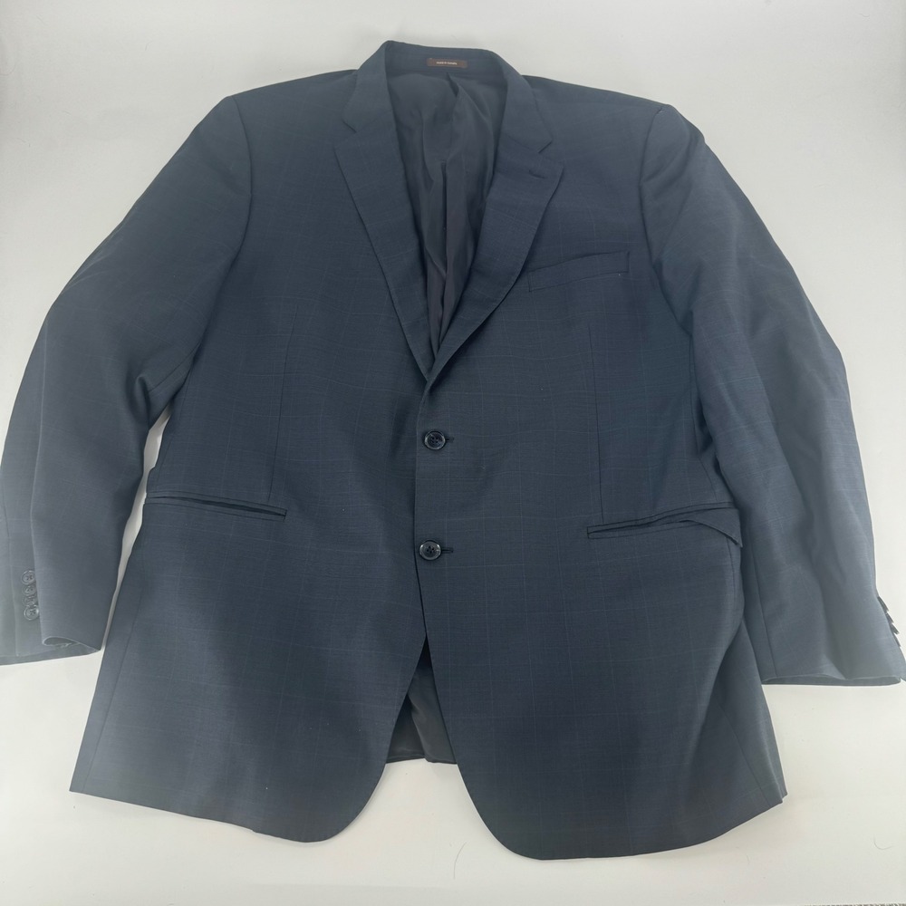 Peter Millar Mens 48T Navy Blue Windowpane Plaid 100% Wool Blazer Sport Coat